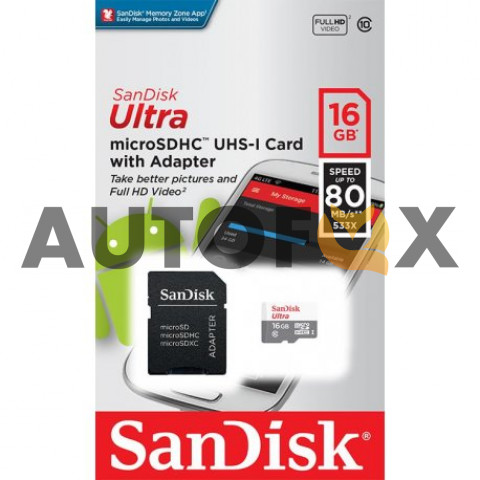 SanDisk microSD 16GB Class 10 Ultra+SD adapter Карта памяти 